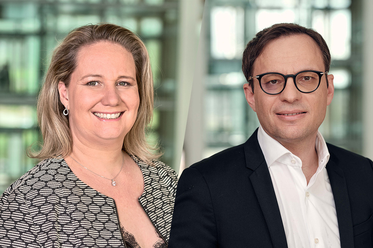 Julie Batsch is audit partner, banking and capital markets leader at PWC Luxembourg; Patrice Witz is advisory partner, technology partner and digital leader. Photos: Olivier Toussaint/PWC. Montage: Maison Moderne