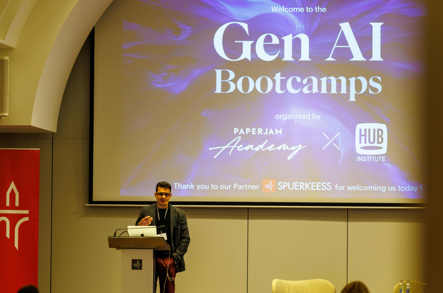 Abdelmajid Ben Abid (Hub Institute) at the Gen AI Bootcamp session tailored to legal professionals, held at Spuerkeess, 7 May 2025. Photo: Florian Talon/Studion Photography