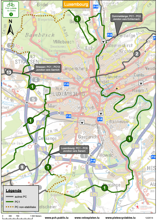 La piste cyclable PC1: un incontournable pour les cyclistes. (Carte: travaux.public.lu)