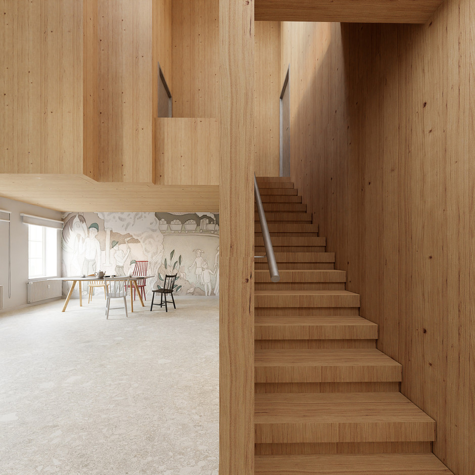 À l’intérieur de la maison, une nouvelle ossature en bois vient structurer et diviser l’espace. (Illustration: Anouck Pesch Architecte)