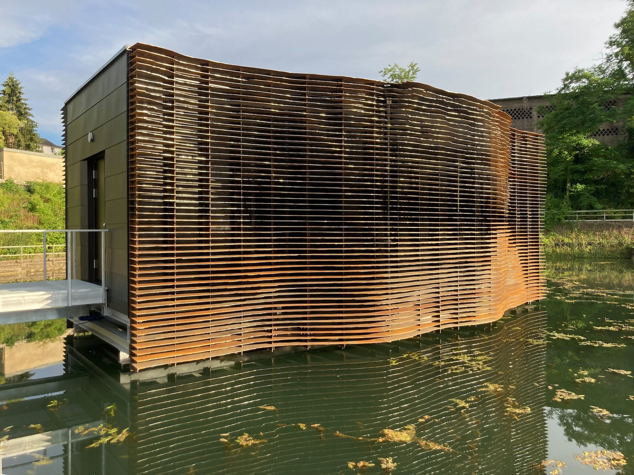 À l’extérieur, le mur ondule et l’orientation des lamelles le rend vibrant. (Photo: M3 architectes -Gil Greis)