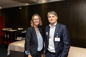 (l-r) Saoirse Jones, head of insurance development forum engagement at Zurich Insurance; Stephen Hart, European Investment Bank.  Photo: Romain Gamba / Maison Moderne