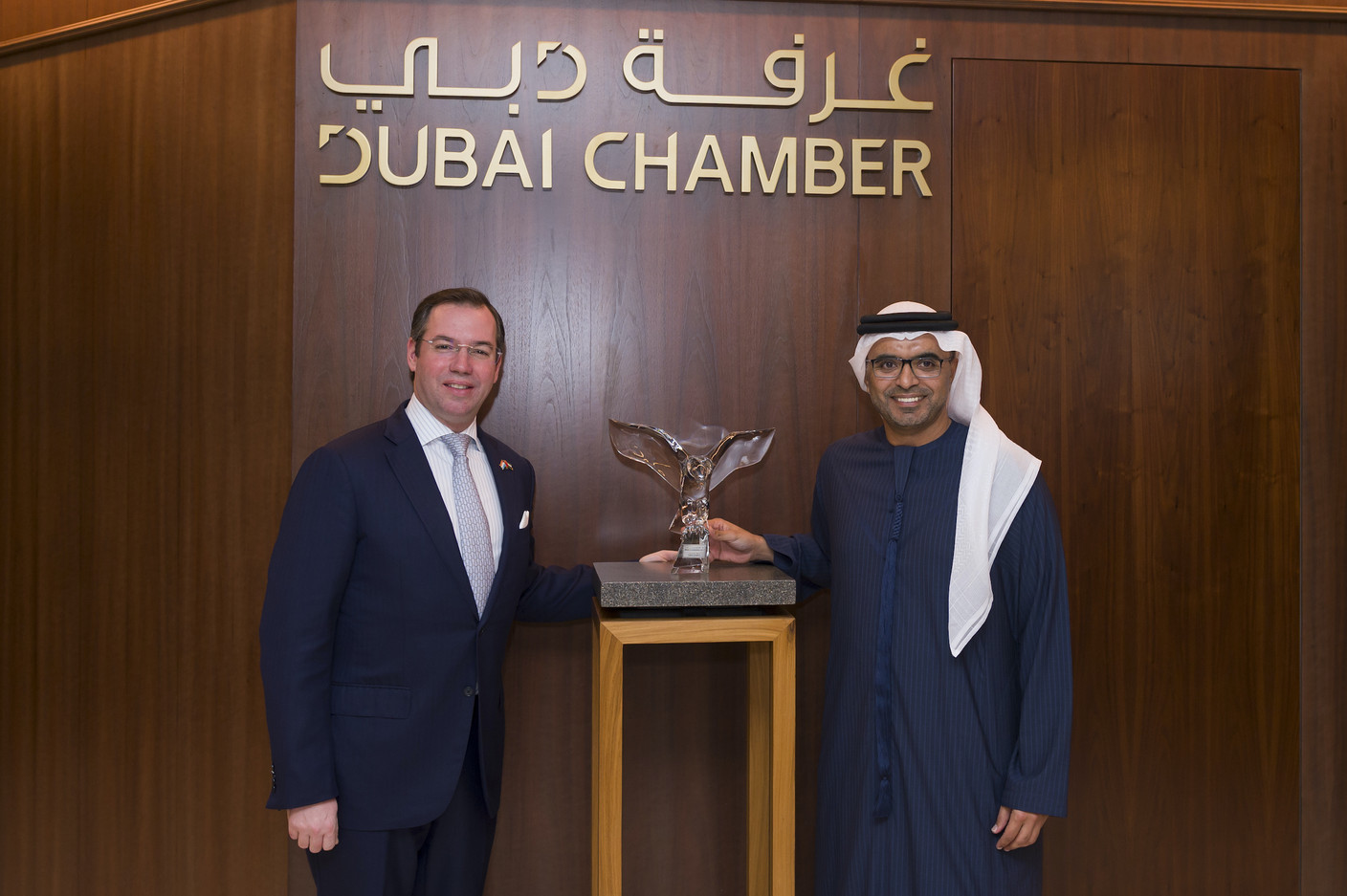 S.A.R. le Grand-Duc héritier; Majid Saif Al Ghurair, président de la Chambre de commerce et d’industrie de Dubaï. (Photo: © SIP / Jean-Christophe Verhaegen, tous droits réservés)