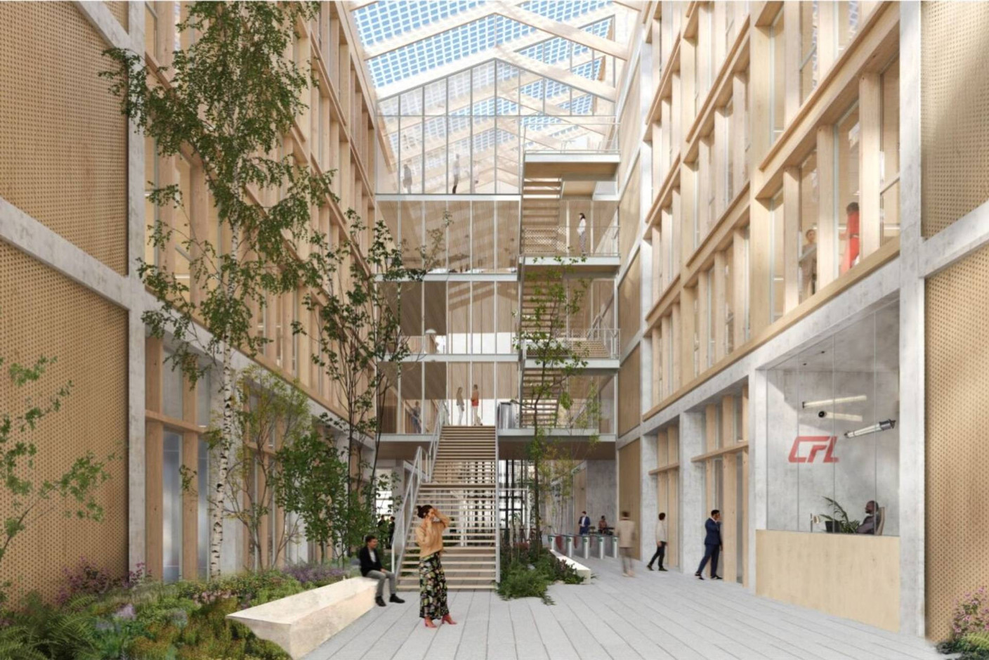 View of the interior courtyard of the future administrative building (Illustration: Ballinipitt & Arep Architecture)