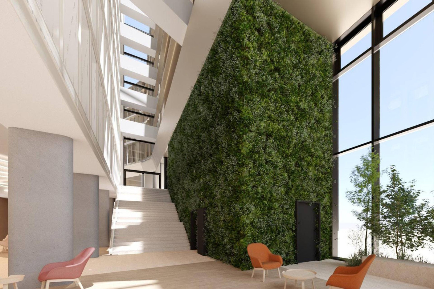 View of the atrium of the CFL headquarters. Illustration : Metaform