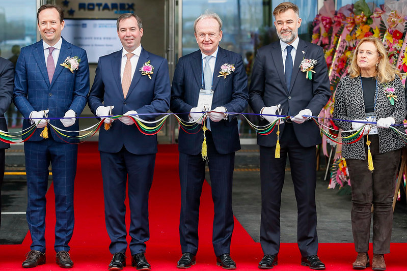 Philippe Schmitz, Rotarex deputy CEO & director; Crown Prince Guillaume; Rotarex CEO Jean-Claude Schmitz and Luxembourg economy minister Franz Fayot, at the inauguration of Rotarex’s new site in Asan, South Korea, 29 November 2022. Photo: SIP/Julien Warnand