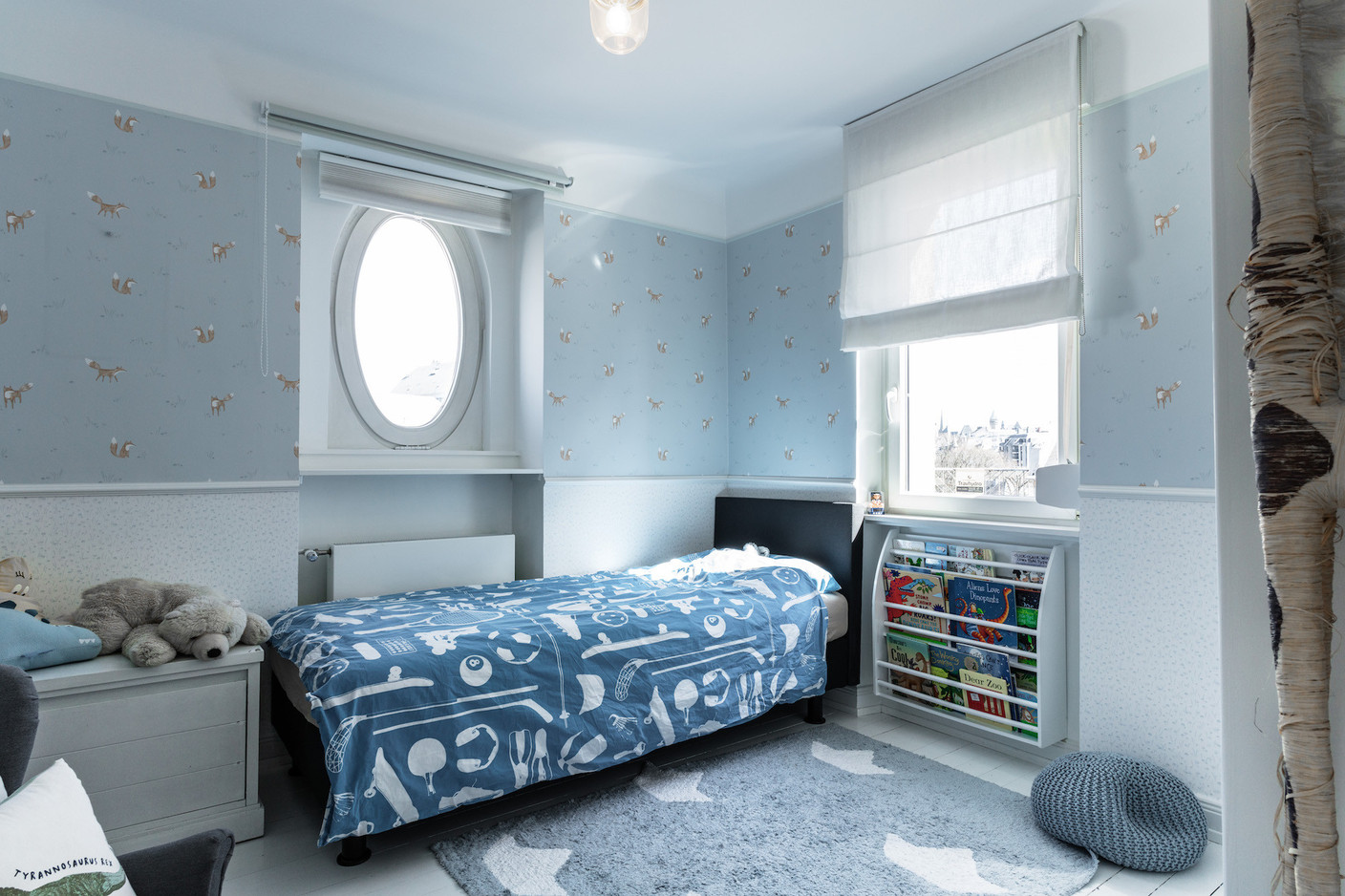 One of the smaller bedrooms, transformed into a children’s bedroom, after restoration work was finished. Photo provided by Aatika Hayat