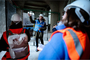 Philippe Baudry, chairman and CEO of Artea, presents what will soon be the Hôtel des Postes, during a recent visit to the building site. Photo: Post Luxembourg/Anouk Flesch