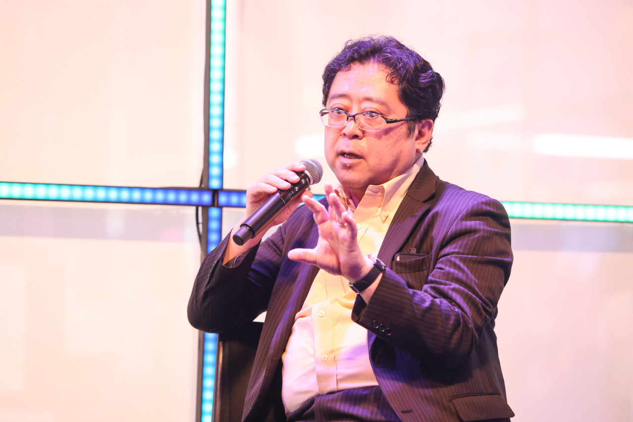Toshihiko (Toby) Otsuka, CEO of Rakuten Europe Bank speaks on a “CEO insights” panel at the Nexus2050 technology conference, held at Luxexpo, 27 June 2024. Photo: Marie Russillo