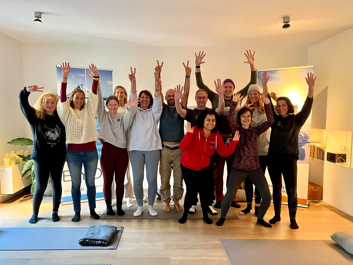 A group complete a four-hour Wim Hof Method workshop, run by B-You. Photo: B-YOU