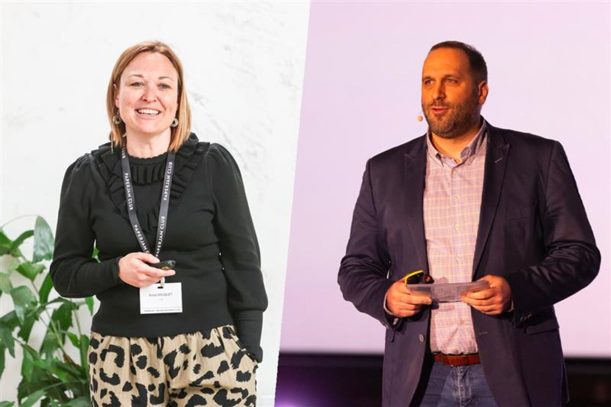HRCommunity executives Kristel Wiliquet, payroll managed services director and head of operations at SD Worx Luxembourg, and Julien Bossu, HR director at CDCL. (Photos: Paperjam/archives)