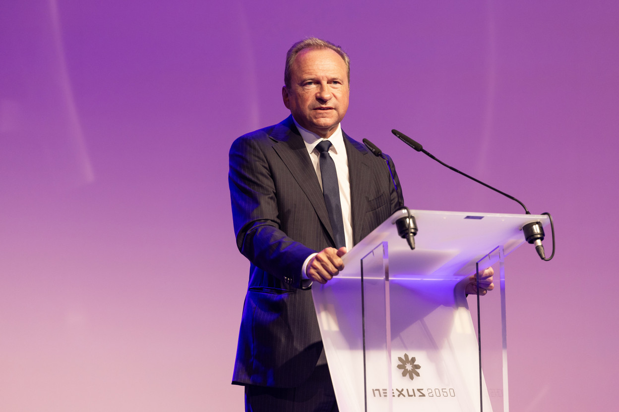 Finance minister Gilles Roth (CSV) talked about AI, blockchain, the green and digital transitions, competitiveness and Luxembourg as the “nexus of international finance” during his speech at the Nexus2050 tech conference at Luxexpo, 26 June 2024. Photo: Romain Gamba