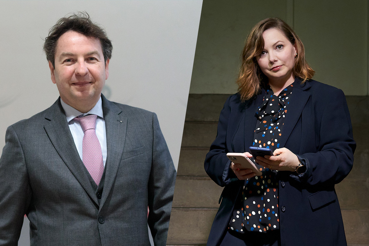 Luc Tapella et Sheila Becker sont respectivement directeur et responsable de la sécurité des réseaux et des systèmes d’information à l’ILR.   (Photos: Matic Zorman et Andrés Lejona/Maison Moderne. Photomontage: Maison Moderne)