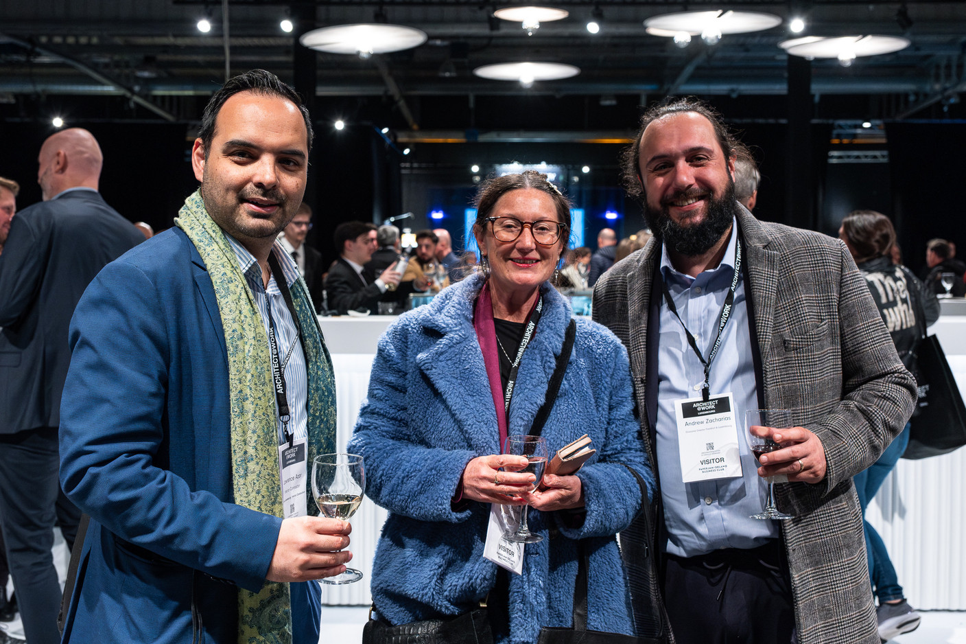 Lawrence Azar (Korus Group - Interior Construction), Emma Brown (Tsunami Axis) and Andrew Zacharias (ISG Luxembourg) at the 10x6 New European Bauhaus event organised by the Paperjam+Delano Business Club, 24 April 2024. Photo: Laurent Sturm