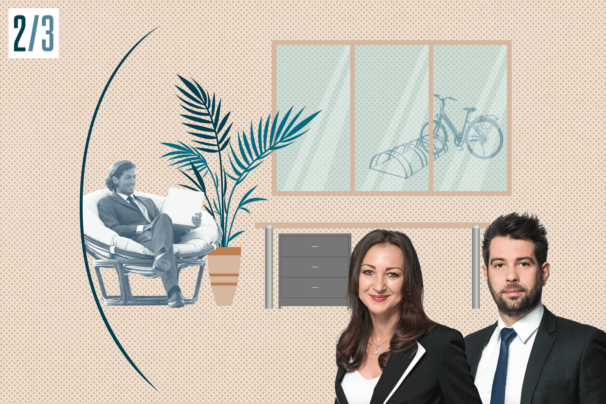 Nicoleta Puscasu,  Senior Consultant, Tenant Representation, et Jonathan Morand, Director Office Agency, au sein de JLL Luxembourg.  Illustration : Maison Moderne et photos : JLL