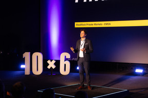 Yoni Jennes (Blackrock Luxembourg), pictured speaking at the Paperjam+Delano Business Club’s 10x6 Private Equity Outlook event, 18 June 2024. Photo: Eva Krins / Maison Moderne