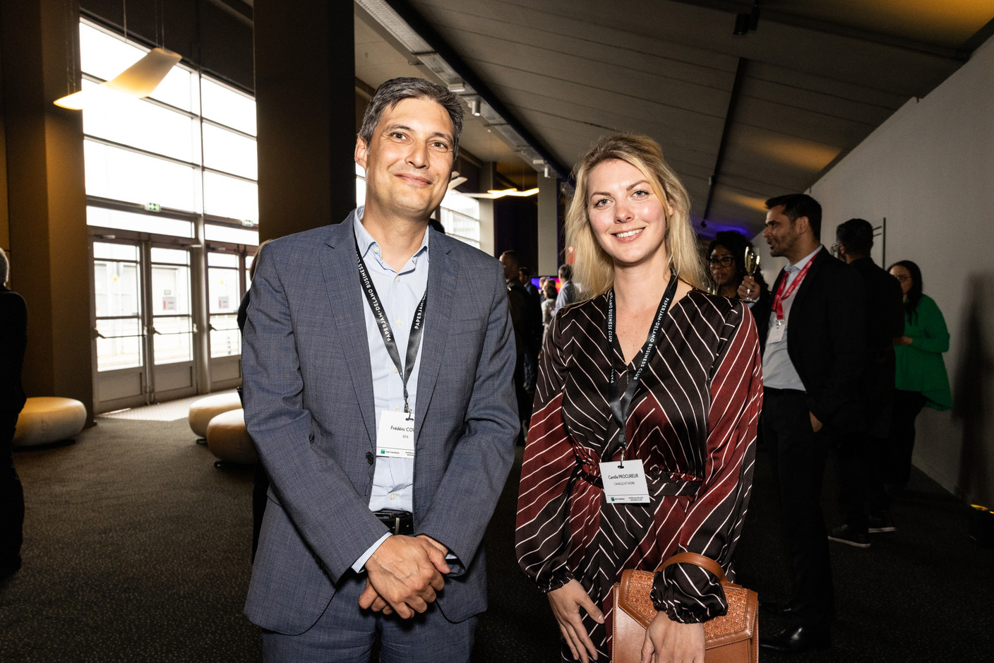Frédéric Cousin (EFA) and Camille Procureur (Camille at Work) at the Paperjam+Delano Business Club’s 10x6 Private Equity Outlook event, which took place at the Kirchberg Kinepolis, 18 June 2024. Photo: Eva Krins / Maison Moderne