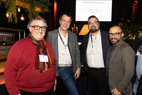 Nathan Tiburzio (Niche Guardian), Tom Wagner (Wagnertech), Alexandre Rizzo (Eurocaution Benelux) and Stéphane Di Carlo (EGB Interior Design) at the Paperjam+Delano Business Club’s CEOs- and entrepreneurs-only cocktail, 8 February 2024. Photo: Eva Krins / Maison Moderne