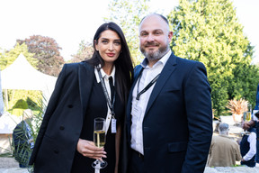 Senay Caglar (Inside Real Estate) and Arnaud Wald (Preventi-CA) at the CEOs- and Entrepreneurs-Only Cocktail organised by the Paperjam+Delano Business Club, 6 June 2024. Photo: Eva Krins/Maison Moderne