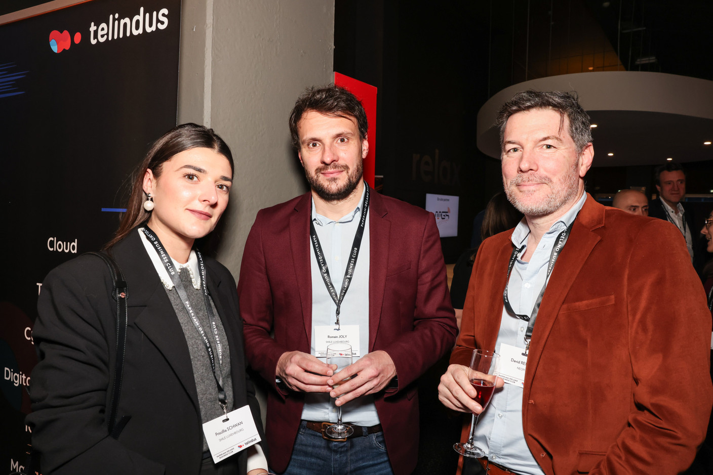 Priscillia Schwan, Romain Joly (Smile Luxembourg) and David Renoux (Neopixl). Photo: Marie Russillo/Maison Moderne