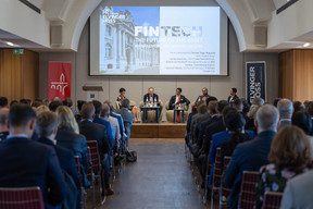 L to r: Sophie Dupin (Elvinger Hoss Prussen), Robert van Kerkhoff (BNP Paribas Luxembourg), Ajinkya Tulpule (Bitflyer), Sevag Hawarian (Zota Tech) and Tiago Nogueira (Elvinger Hoss Prussen) discussed the role of fintech in the asset management sector during Elvinger’s inaugural fintech conference held at the Spuerkeess, 17 September 2024. Photo: Elvinger Hoss Prussen