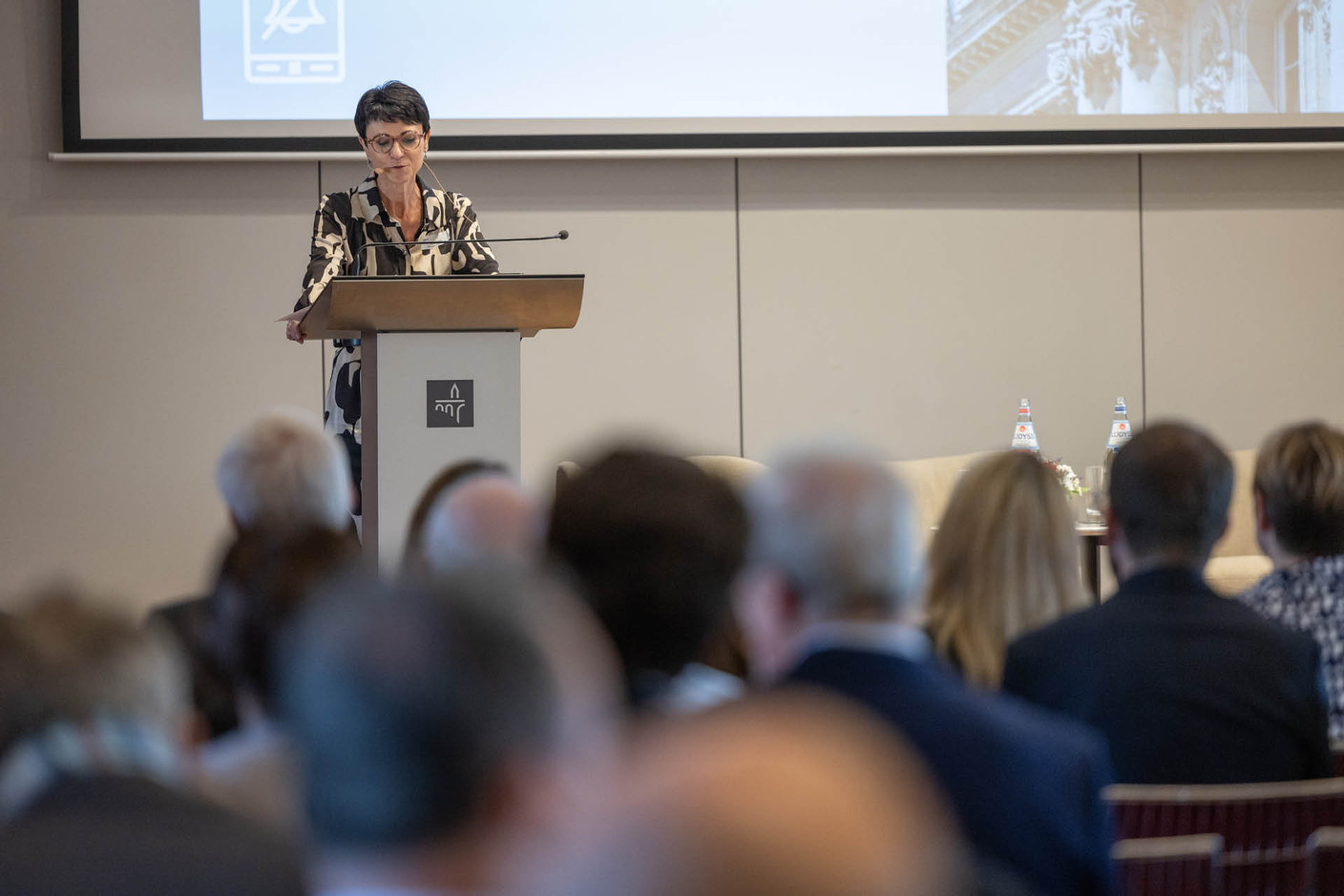 Partner Sophie Dupin (Elvinger Hoss Prussen) delivered opening remarks at the law firm’s inaugural fintech conference, held at the Spuerkeess, 17 September 2024. Photo: Elvinger Hoss Prussen