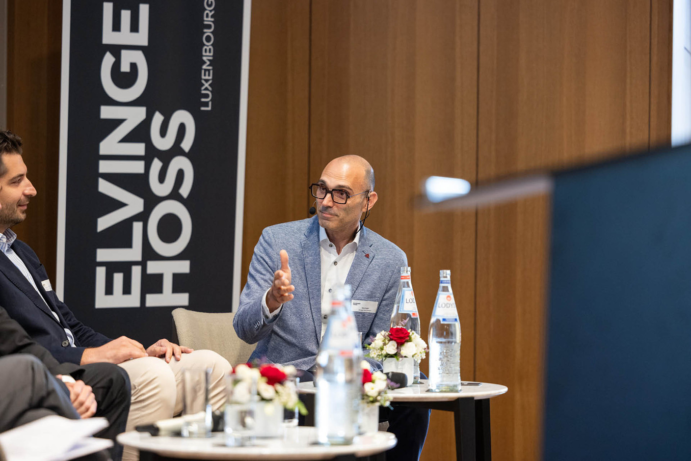 Semin Ibisevic (CTO and co-founder at Next Gate Tech) and Gary Cywie (partner at Elvinger Hoss Prussen) at the law firm’s inaugural fintech conference, held at the Spuerkeess, 17 September 2024. Photo: Elvinger Hoss Prussen