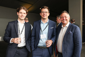Yannick Grehten, Olivier Theis (Lalux Assurances) and Pedro Castilho (Verbalius) at the 10x6 event “Entrepreneurship: Lessons learned,” organised by the Paperjam+Delano Business Club at Kinepolis Kirchberg, 21 May 2024. Photo: Marie Russillo/Maison Moderne