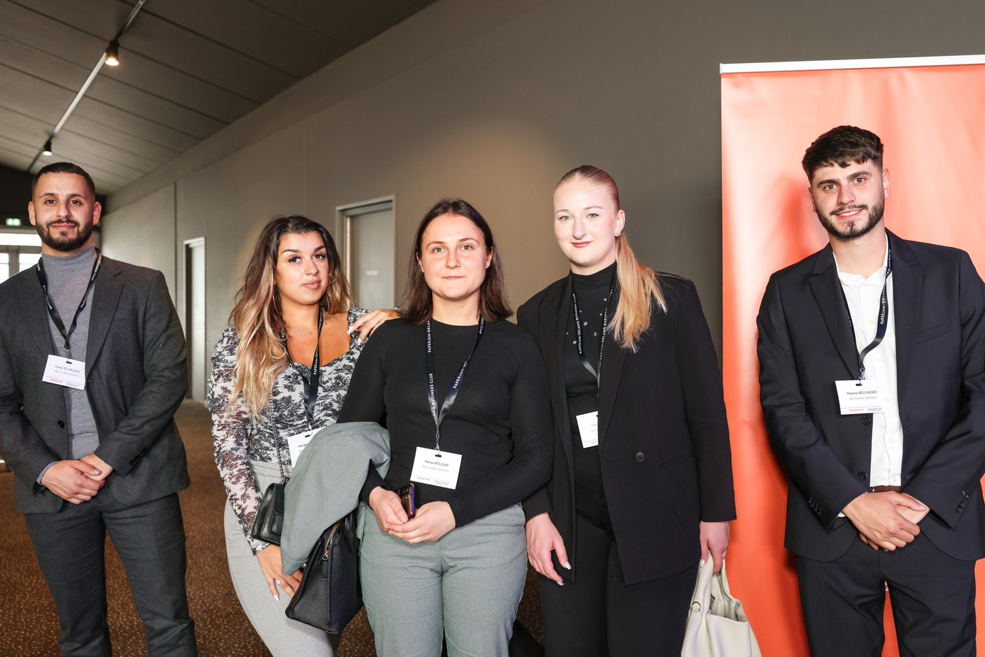 Fyssal El Hazzar, Morgane Zimmer, Mariya Boldar, Apolline Ledig and Maxime Bellinger (BDA Global Services) at the 10x6 event “Entrepreneurship: Lessons learned,” organised by the Paperjam+Delano Business Club at Kinepolis Kirchberg, 21 May 2024. Photo: Marie Russillo/Maison Moderne