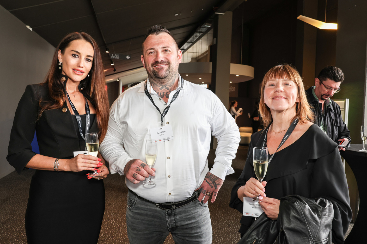 Nicole Kirsch, Guy Kirsch and Christine Feck (Kirsch) at the 10x6 event “Entrepreneurship: Lessons learned,” organised by the Paperjam+Delano Business Club at Kinepolis Kirchberg, 21 May 2024. Photo: Marie Russillo/Maison Moderne