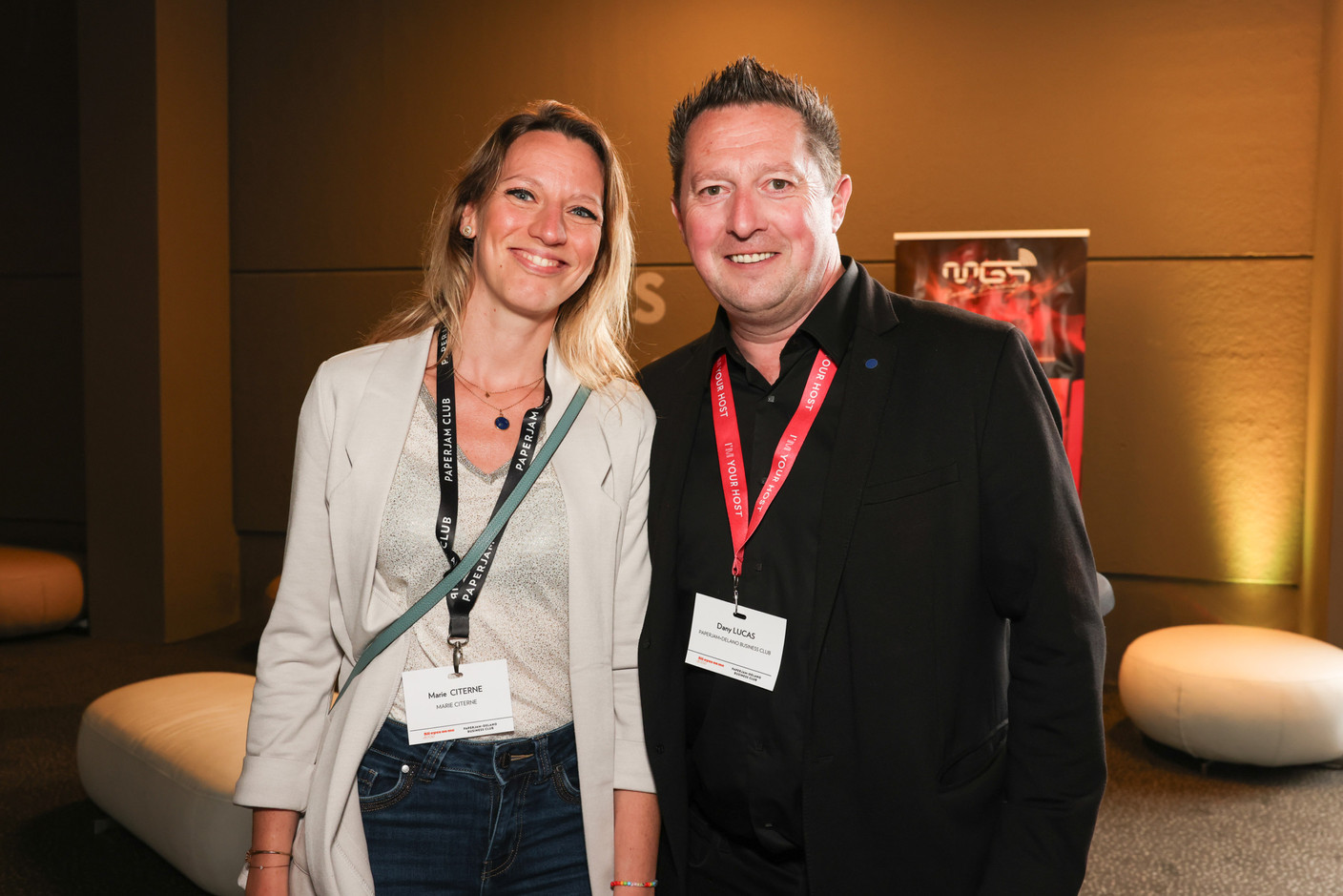 Marie Citerne and Dany Lucas (Paperjam+Delano Business Club) at the 10x6 event “Entrepreneurship: Lessons learned,” organised by the Paperjam+Delano Business Club at Kinepolis Kirchberg, 21 May 2024. Photo: Marie Russillo/Maison Moderne
