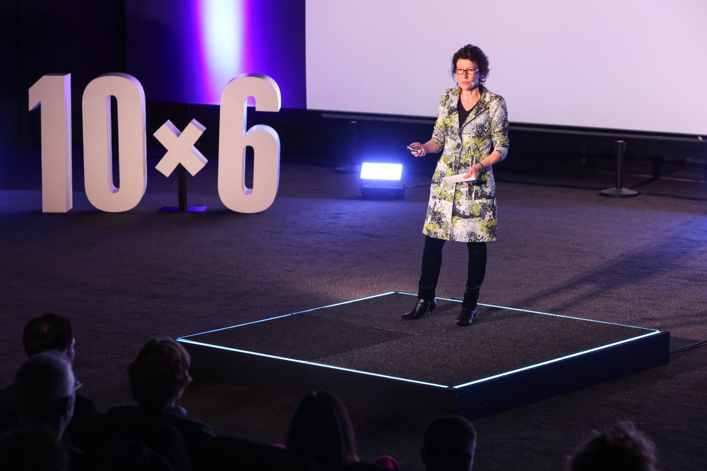 Simone Niclou (University of Luxembourg) at the 10x6 event “Entrepreneurship: Lessons learned,” organised by the Paperjam+Delano Business Club at Kinepolis Kirchberg, 21 May 2024. Photo: Marie Russillo/Maison Moderne