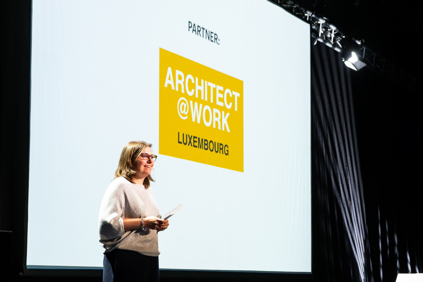 Céline Coubray (Paperjam Architecture+Real Estate) at the 10x6 New European Bauhaus event organised by the Paperjam+Delano Business Club, 24 April 2024. Photo: Laurent Sturm