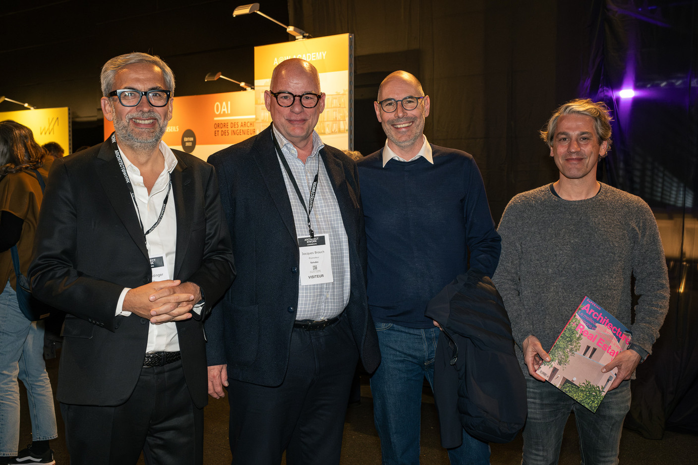 Mike Koedinger (Maison Moderne), Jacques Brauch (Soludec), Mathias Fritsch (BFF) and Steve Krack (Unité d'habitation) at the 10x6 New European Bauhaus event organised by the Paperjam+Delano Business Club, 24 April 2024. Photo: Laurent Sturm