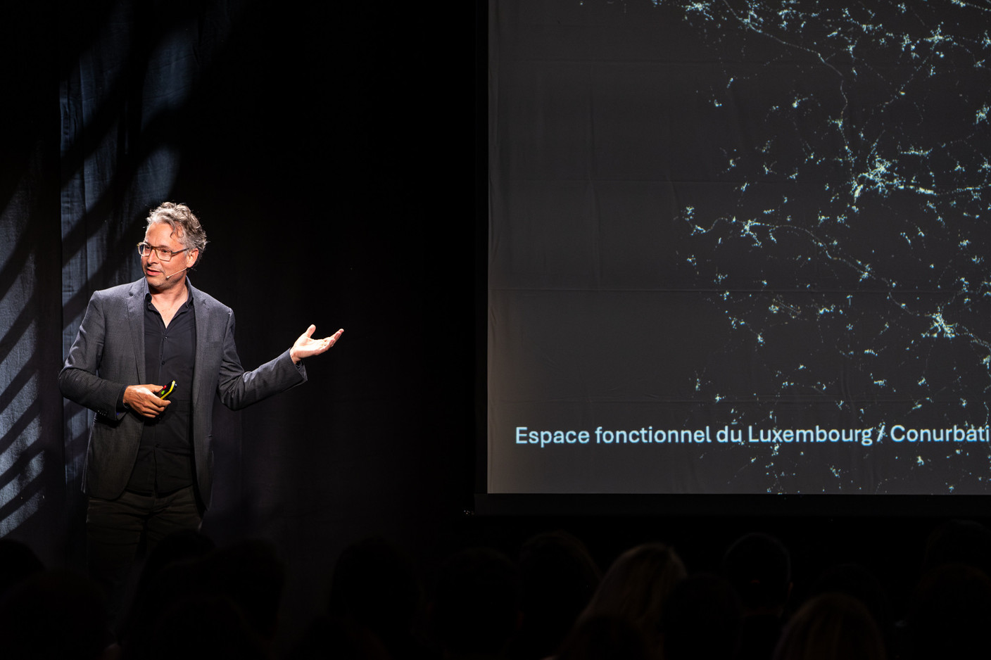 Florian Hertweck (less yellow and University of Luxembourg), one of the speakers at the 10x6 New European Bauhaus event organised by the Paperjam+Delano Business Club, 24 April 2024. Photo: Laurent Sturm