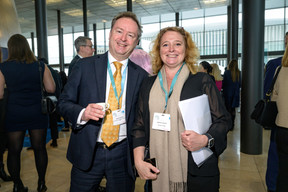 Vincent Lagrange (Carne Global Financial Services Luxembourg) and Marlène Valentin (Banque Heritage) at the Alfi Global Asset Management Conference in Kirchberg, 26 March 2025. Photo: Nader Ghavami