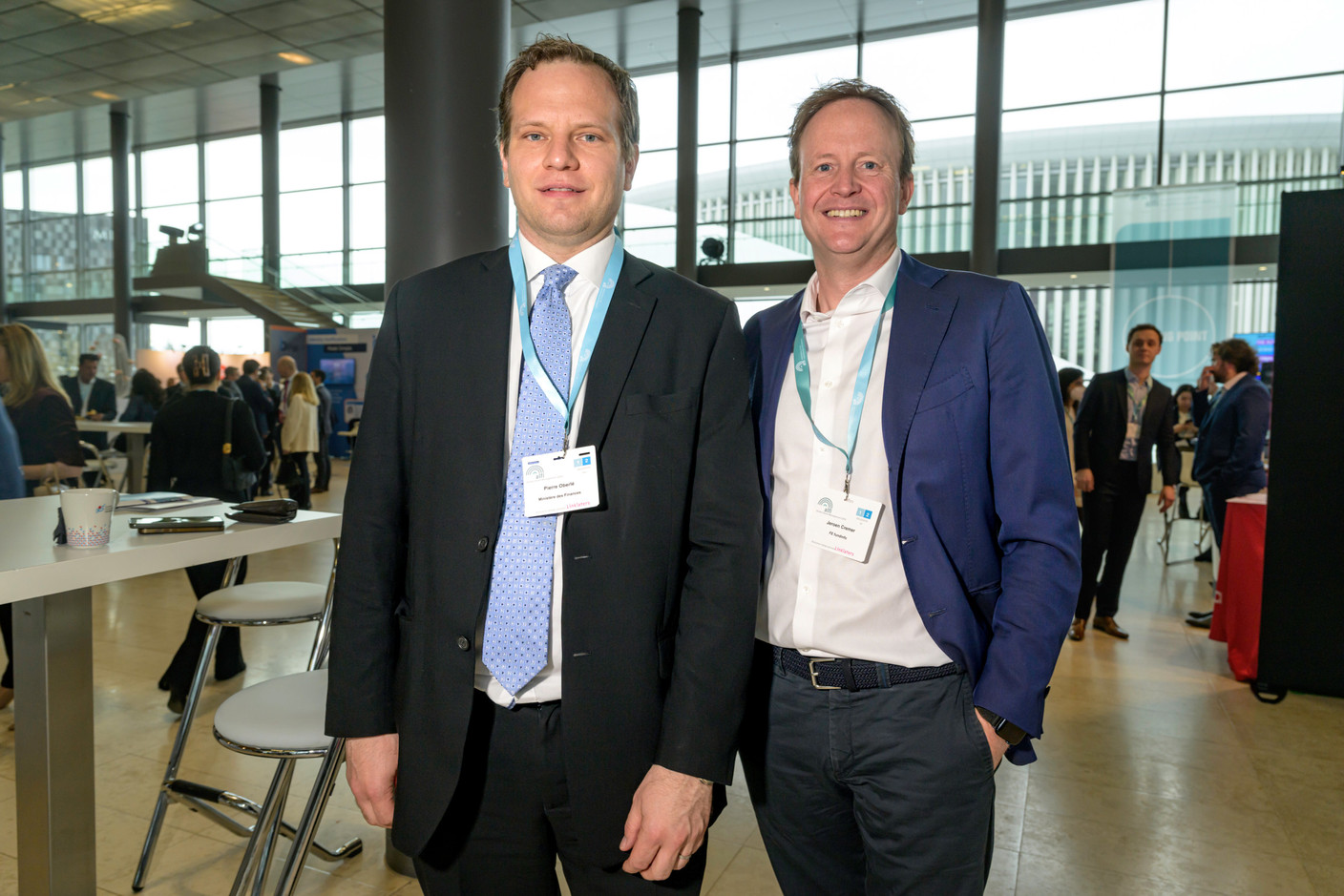 Pierre Oberlé (finance ministry) and Jeroen Cremer (FE Fundinfo) at the Alfi Global Asset Management Conference in Kirchberg, 26 March 2025. Photo: Nader Ghavami