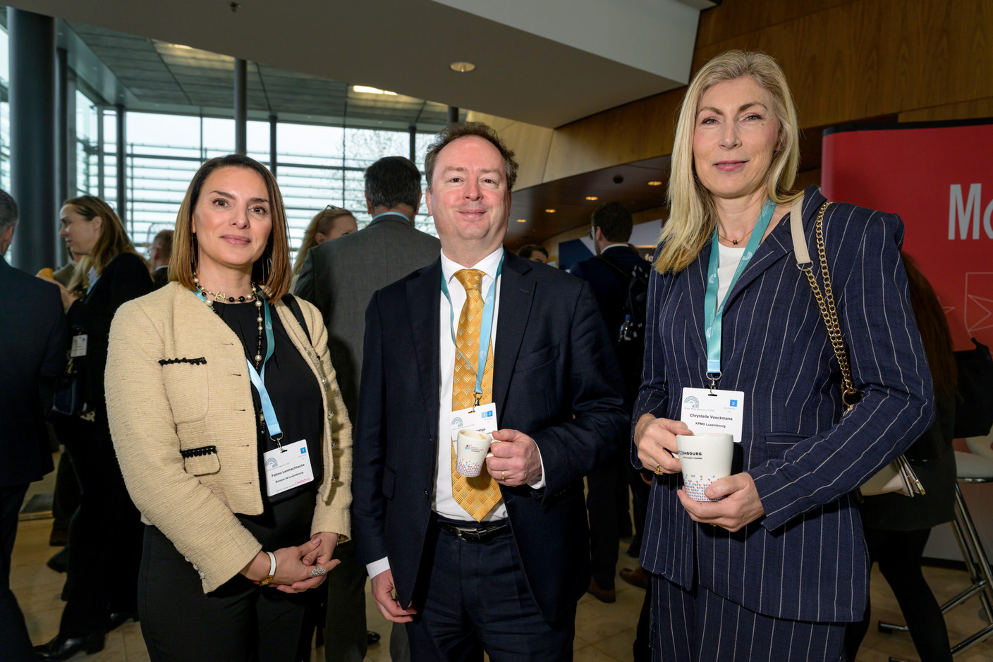 Fatima Lemhachheche (Banque de Luxembourg), Vincent Lagrange (Carne Group) and Chrystelle Veeckmans (KPMG Luxembourg) at the Alfi Global Asset Management Conference in Kirchberg, 26 March 2025. Photo: Nader Ghavami