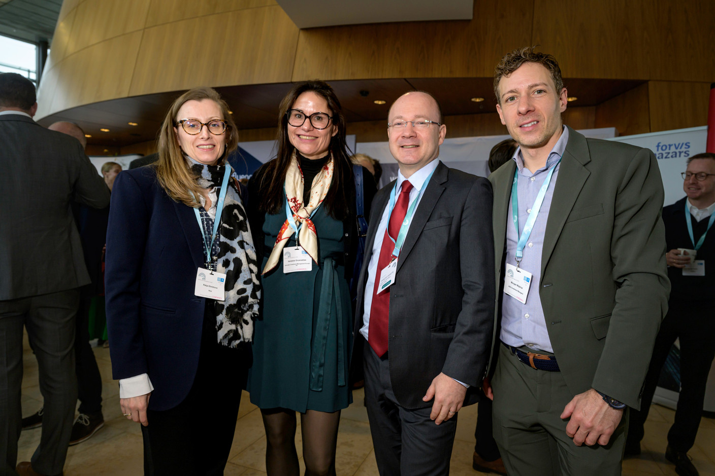 Petya Dimitrova (Atoz), Vanessa Grueneklee (Schroder Investment Management Europe SA), François Baratte (Alfi) and Morgan Majerus (Axa Investment Managers) at the Alfi Global Asset Management Conference in Kirchberg, 26 March 2025. Photo: Nader Ghavami