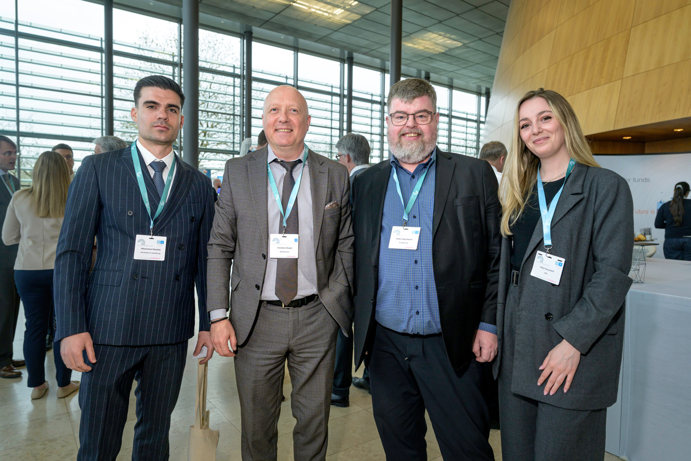 Athanasios Desyllas (University of Luxembourg), Christian Osajda (ERI Bancaire), Olafur Sigurdsson (ERI Bancaire) and Claire Ceccarelli (ERI) at the Alfi Global Asset Management Conference in Kirchberg, 26 March 2025. Photo: Nader Ghavami