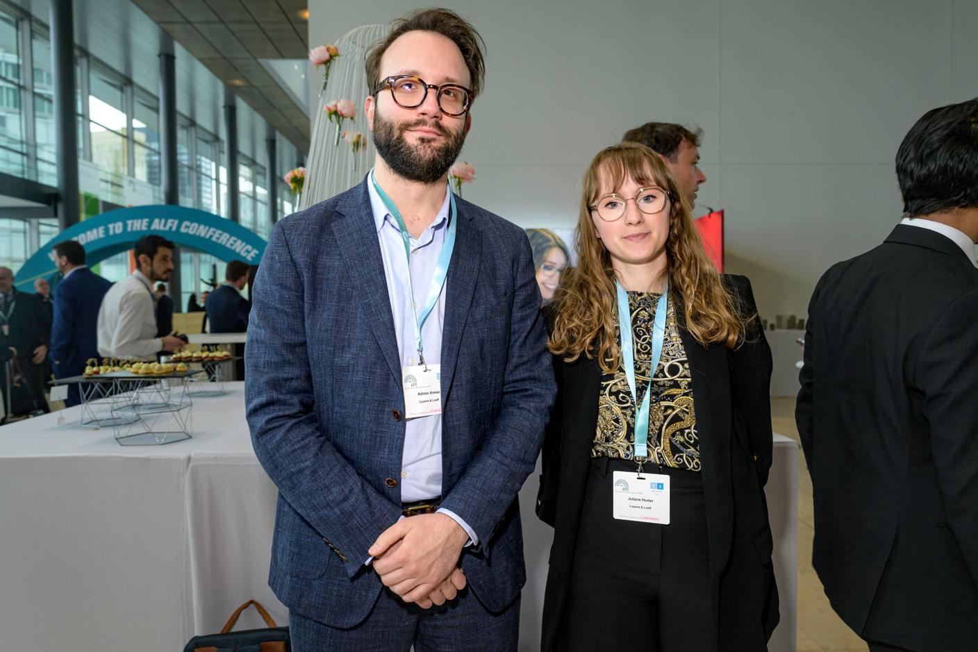 Adrien Anese (Loyens & Loeff) and Juliane Hurter (Loyens & Loeff) at the Alfi Global Asset Management Conference in Kirchberg, 26 March 2025. Photo: Nader Ghavami