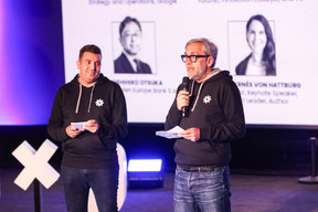 Kamel Amroune (The Dots) and Mike Koedinger (Maison Moderne) at the Paperjam+Delano Business Club’s 10x6 event on CIO challenges, 26 March 2024. Photo: Marie Russillo/Maison Moderne