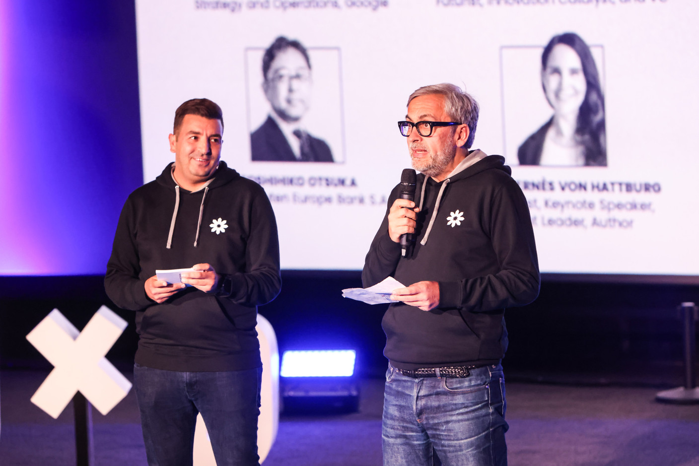 Kamel Amroune (The Dots) and Mike Koedinger (Maison Moderne) at the Paperjam+Delano Business Club’s 10x6 event on CIO challenges, 26 March 2024. Photo: Marie Russillo/Maison Moderne