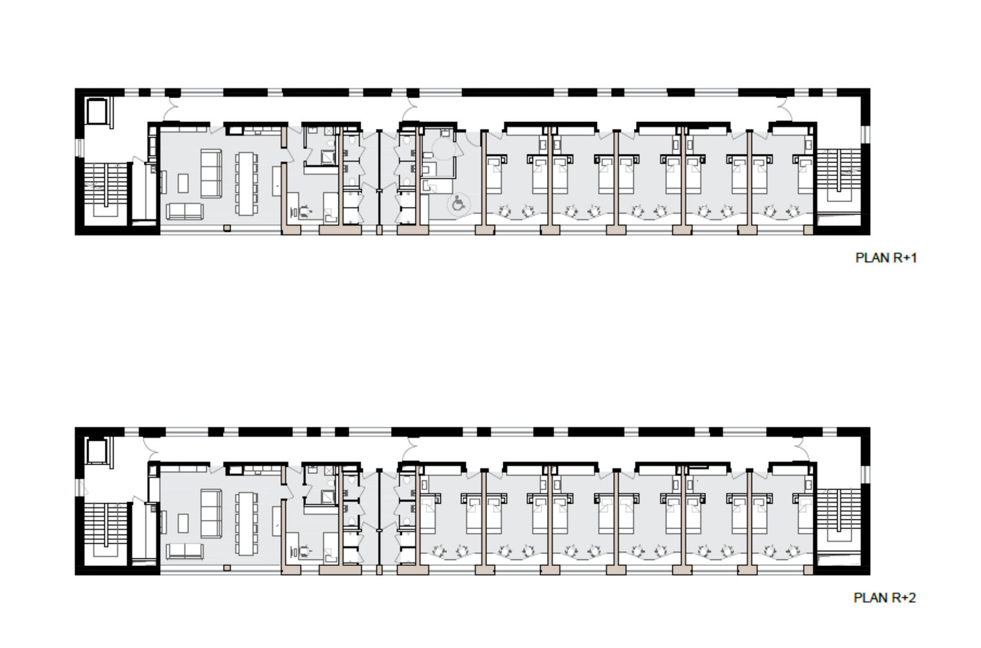 1st and 2nd floor plans. Illustration: BENG Architectes-Associés