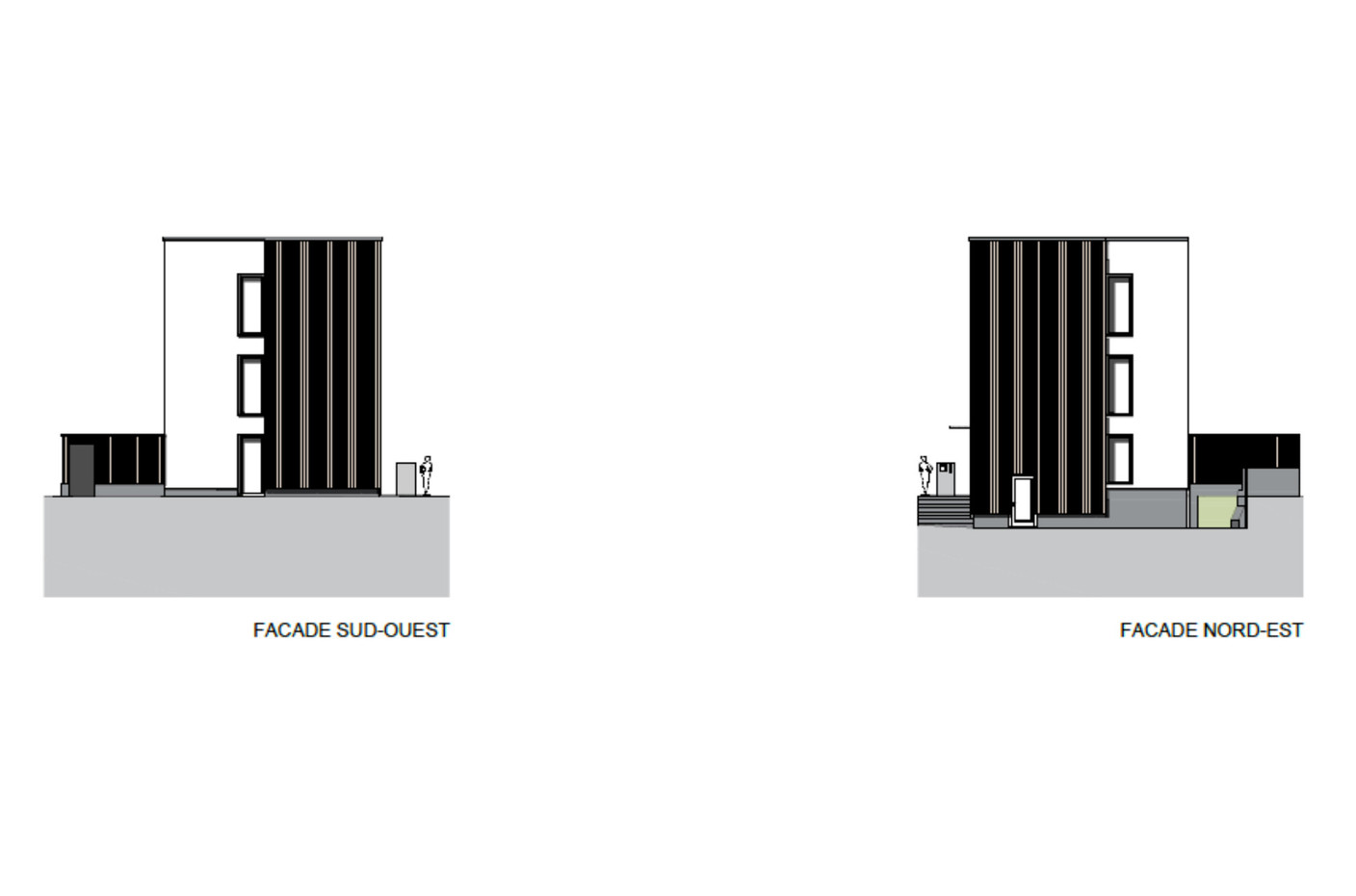 Southwest façade and north-east façade. Illustration: BENG Architectes-Associés
