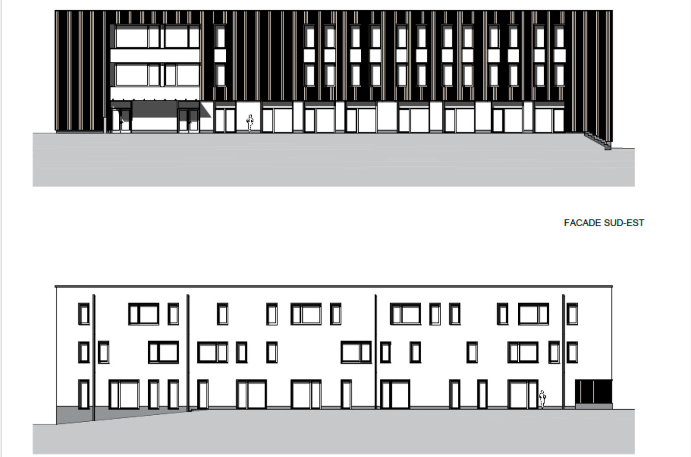 Southeast facade and northwest facade.  Illustration: BENG Architectes-Associés