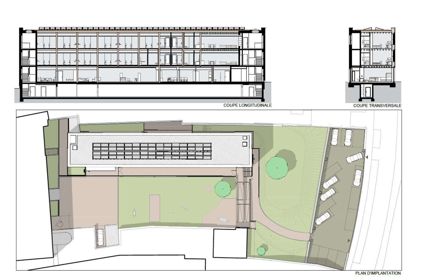 Sections and site plan. Illustration: BENG Architectes-Associés.