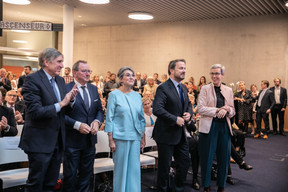 François Bausch (ministre de la Mobilité et des Travaux publics), Fernand Etgen (président de la Chambre des députés), Monique Kieffer (directrice de la BNL), Xavier Bettel (Premier ministre) et Sam Tanson (ministre de la Culture) ((Photo: Edouard Olszewski))