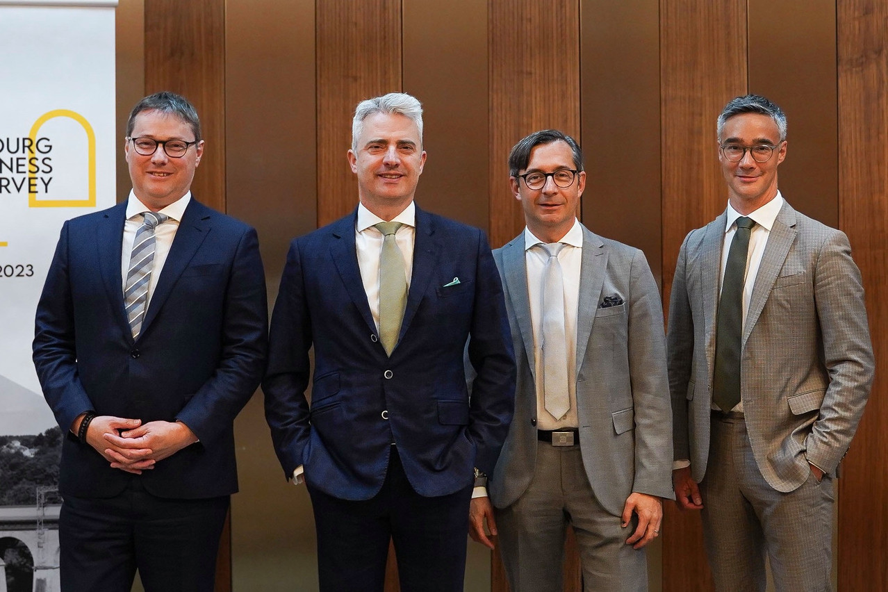 EY Luxembourg’s attractiveness survey was presented by, from left to right: Bart van Droogenbroek (partner, tax leader); Olivier Coekelbergs, (country managing partner); Brice Lecoustey, (partner, consulting); Julien Delpy, (director, markets & communications). Photo: EY Luxembourg