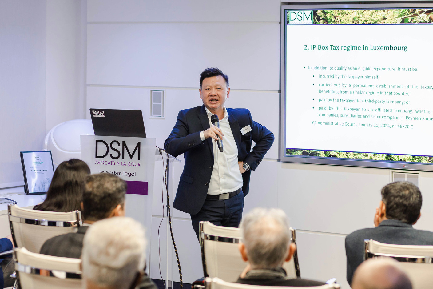 Alex Pham, tax partner at DSM Avocats à la Cour, speaking at the India-Luxembourg cross-border financing event on 24 January 2024. Photo: Marcela Hernoux / IBCL
